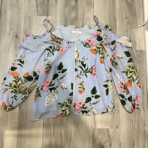 Parker Flutter-Sleeve Floral Cold-Shoulder Top - Light Blue